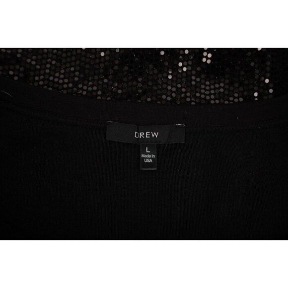 Drew Womens Shirt Top Sequin Sparkle Glam Holiday L Black Boxy fit NWT - Picture 6 of 6